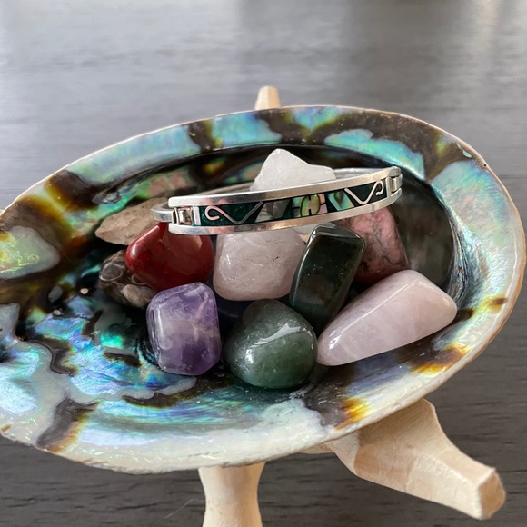 Taxco Silver and Abalone vintage hinge bracelet - Picture 2 of 3